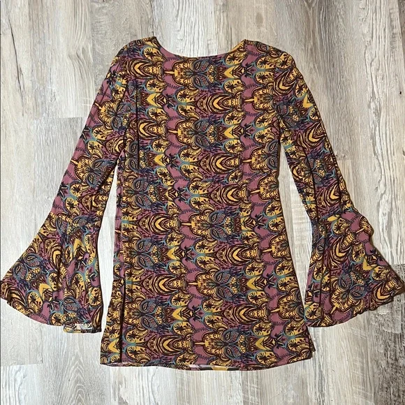FREE PEOPLE OSSIE VIBES BELL SLEEVES TUNIC DRESS Size 6 - Picture 6 of 8